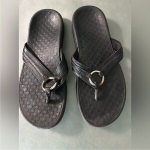 Vionic Black Slide Sandals with Metal Ring Detail